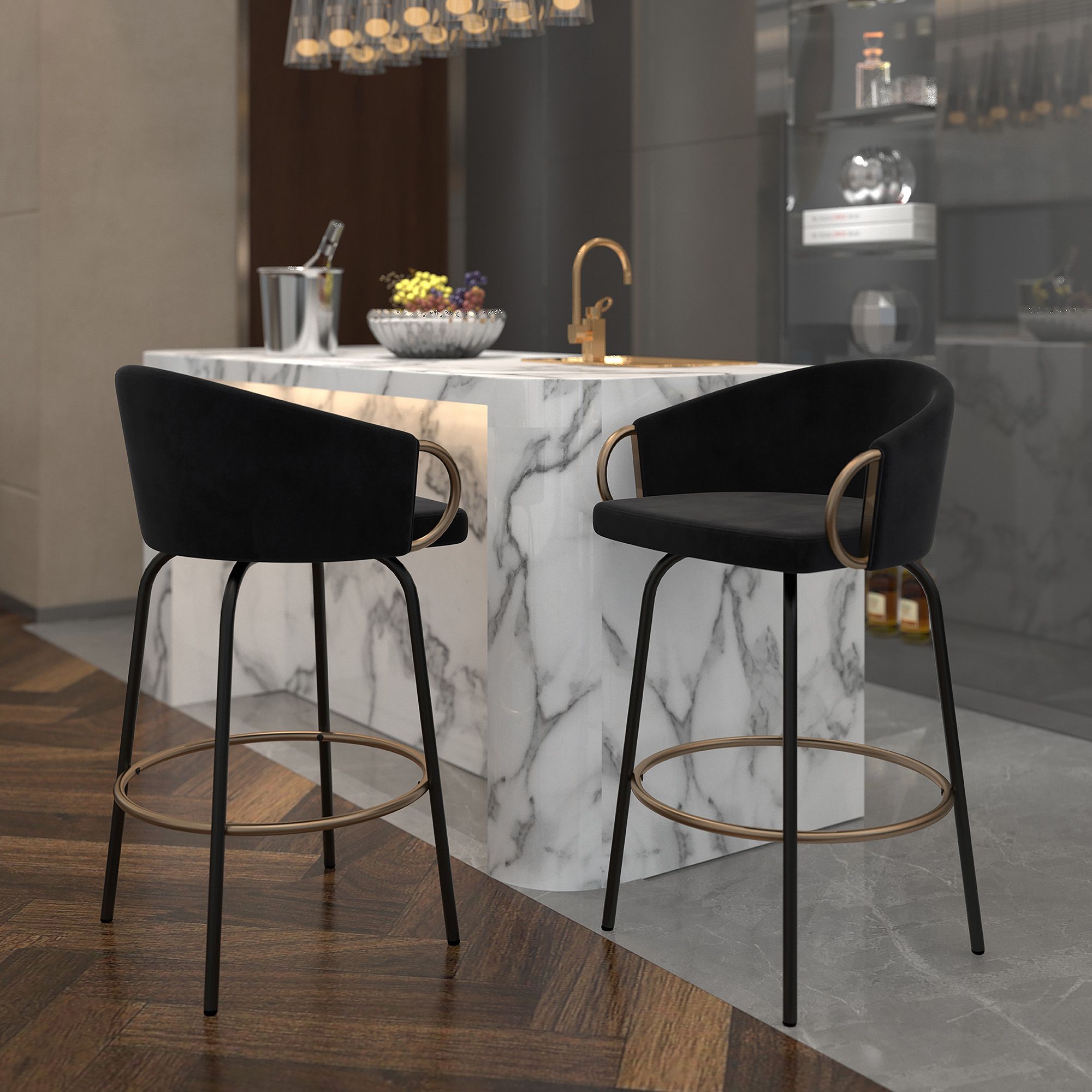Lavo 26" Counter Stool, set of 2, in Black and Gold