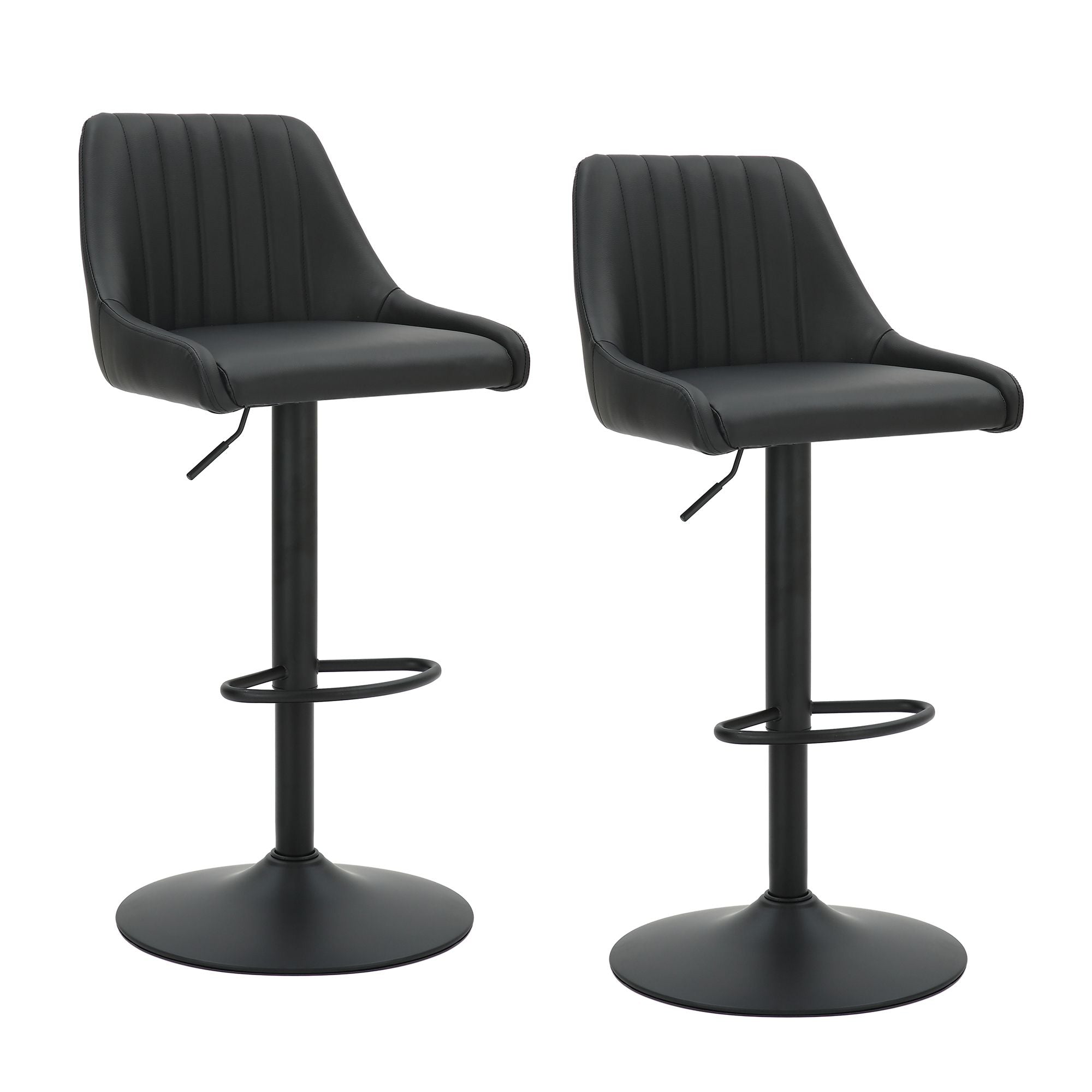 Kron Adjustable Height Air-Lift Swivel Stool, set of 2, in Black Faux Leather