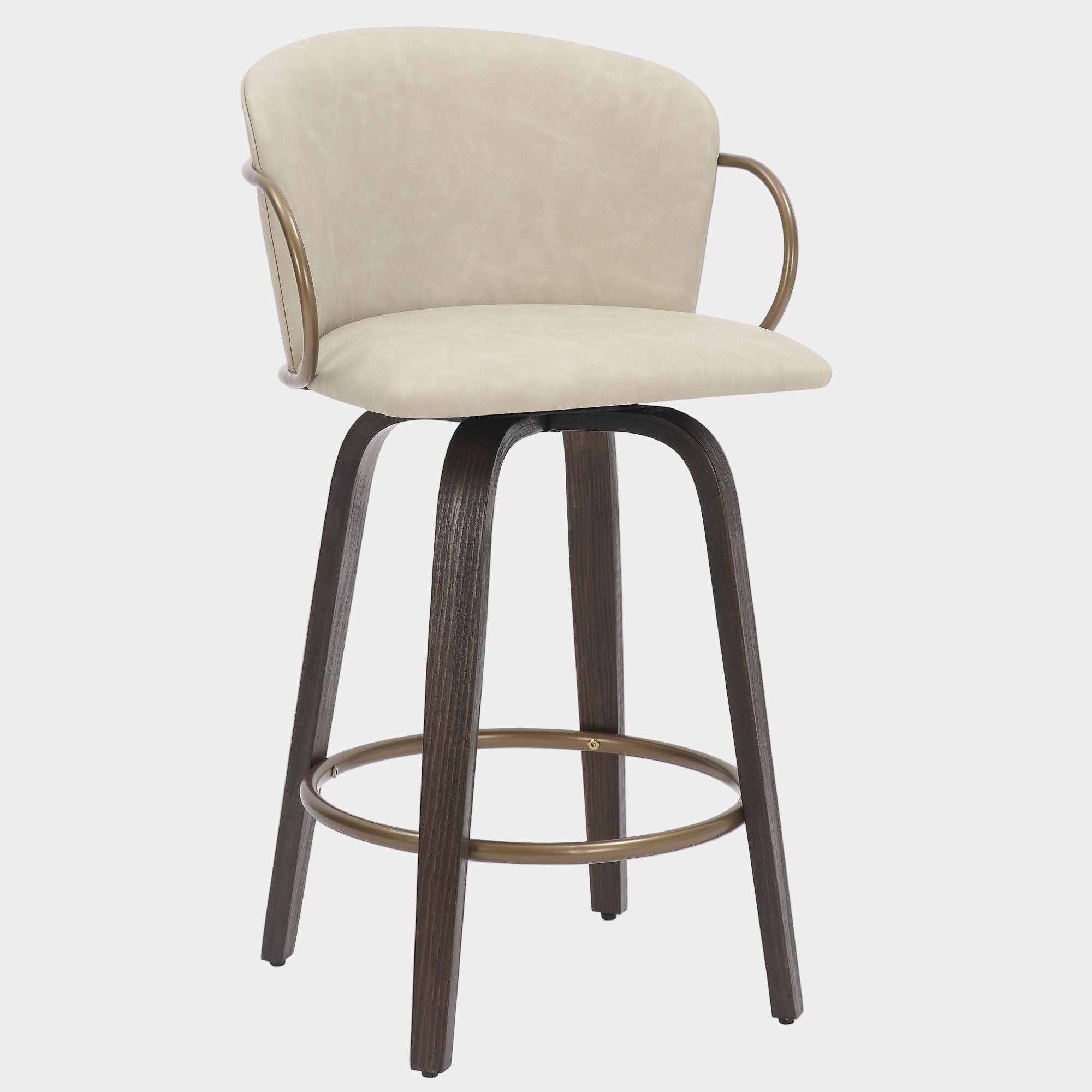 Lawson 26" Counter Stool, set of 2, with Swivel in Vintage Ivory, Brown and Aged Gold
