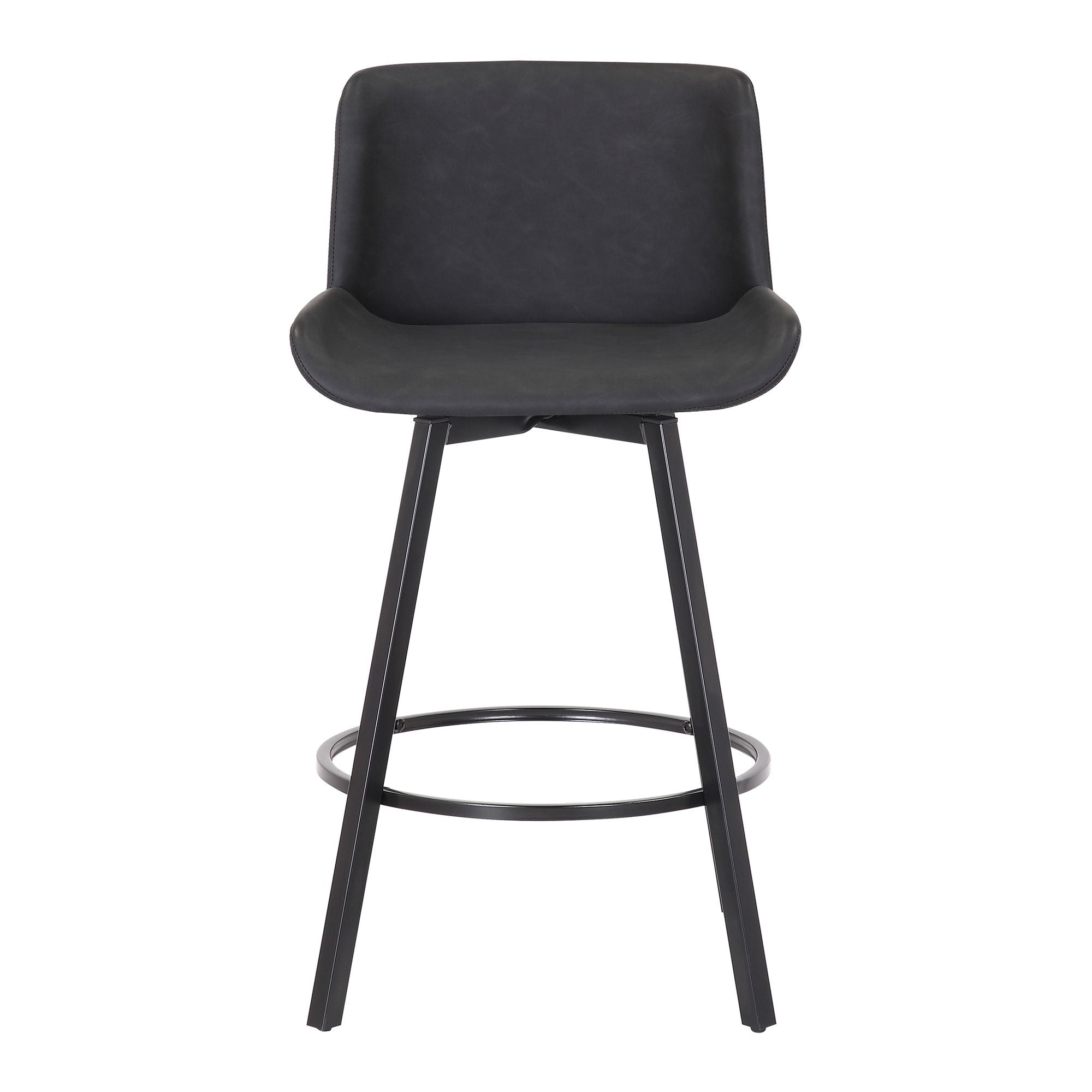Fern 26" Counter Stool, set of 2, with Swivel in Vintage Charcoal Faux Leather and Black