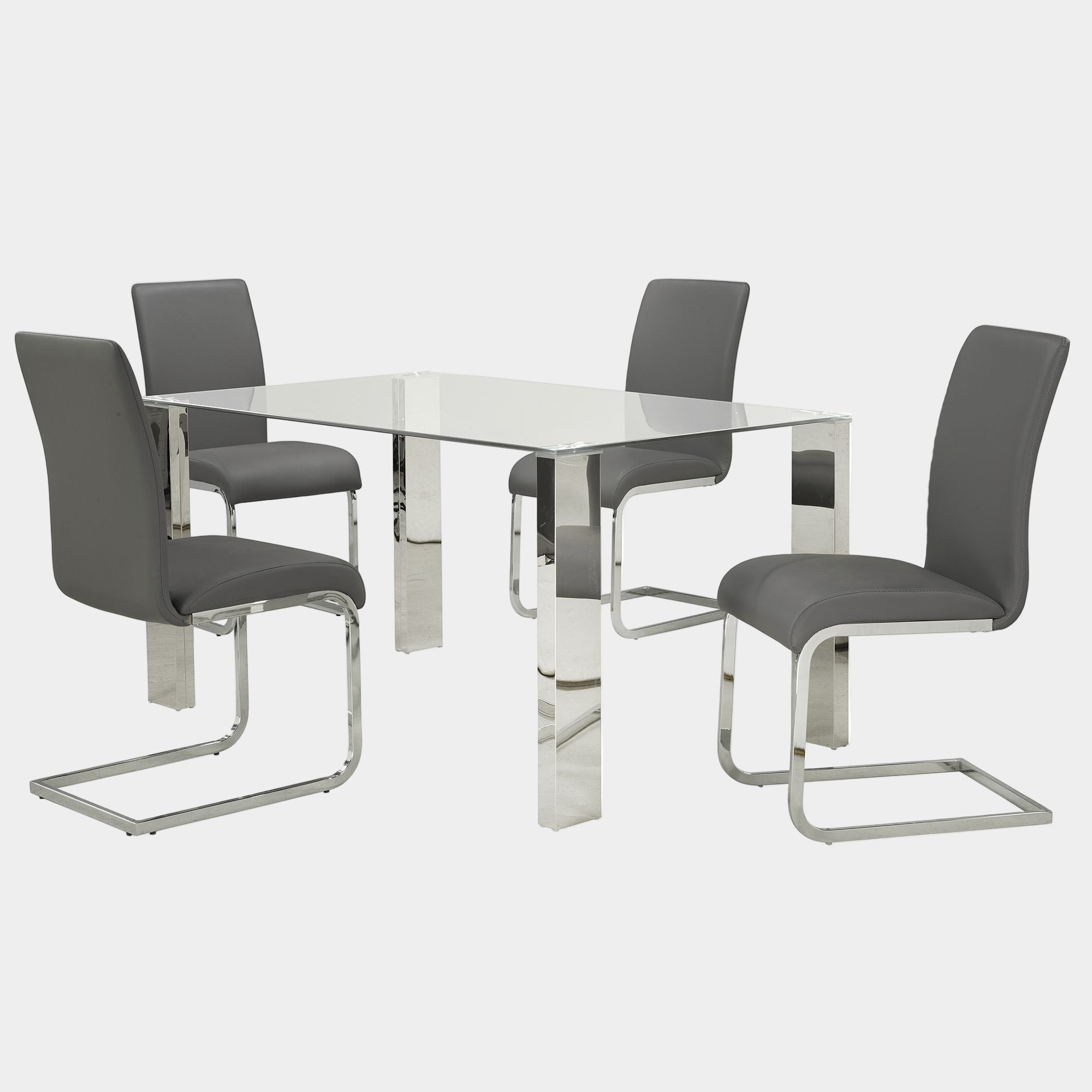 Frankfurt/Maxim 5pc Dining Set in Chrome with Grey Chair