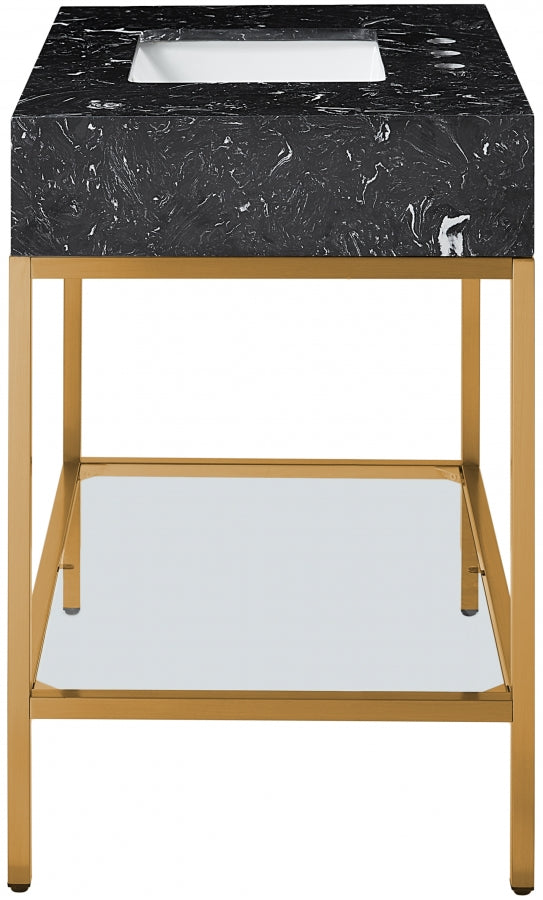 Marmo Engineered Stone Top, Brushed Gold And Glass Base Vanity