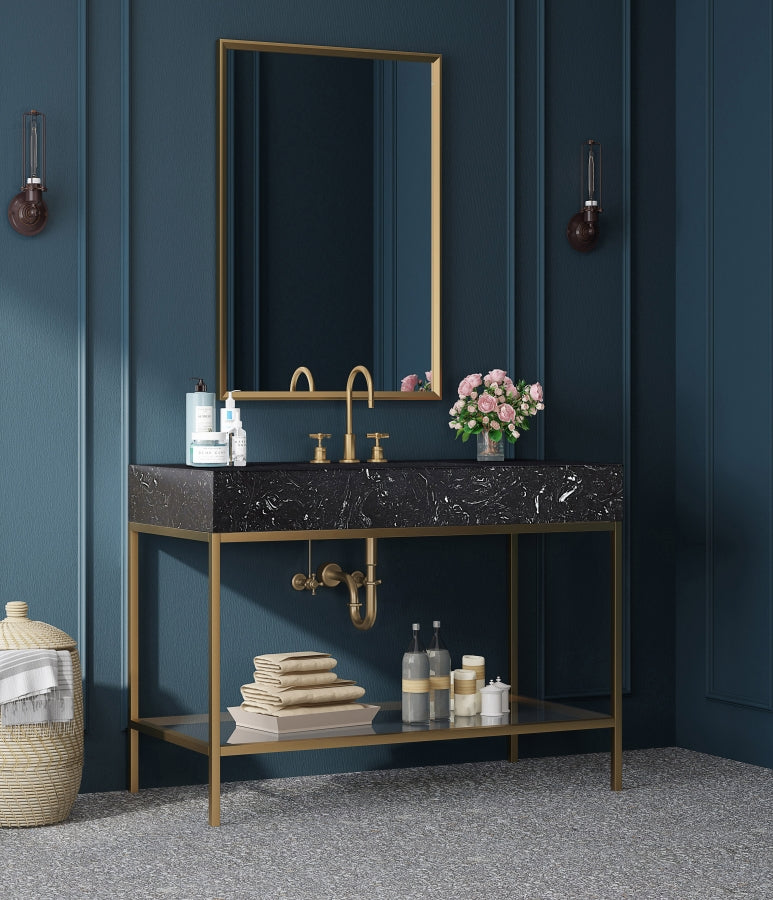 Marmo Engineered Stone Top, Brushed Gold And Glass Base Vanity