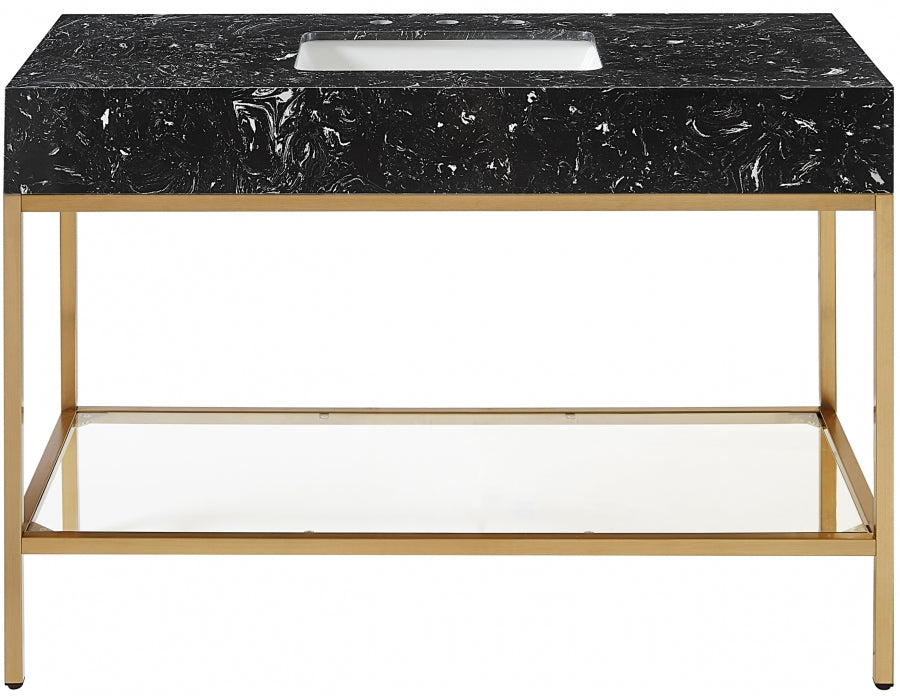 Marmo Engineered Stone Top, Brushed Gold And Glass Base Vanity