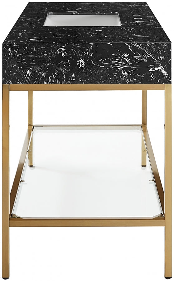 Marmo Engineered Stone Top, Brushed Gold And Glass Base Vanity