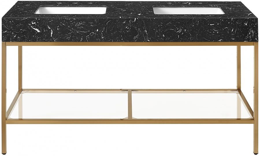 Marmo Engineered Stone Top, Brushed Gold And Glass Base Vanity