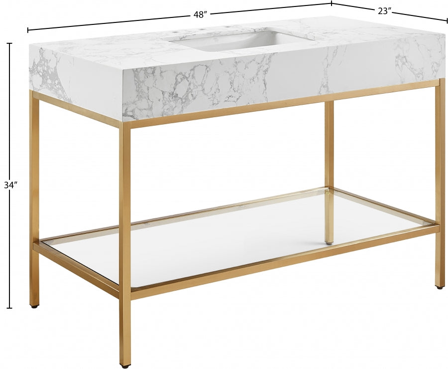 Marmo Engineered Stone Top, Brushed Gold And Glass Base Vanity