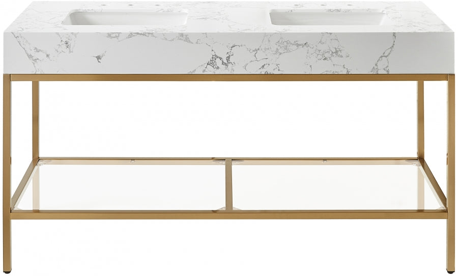 Marmo Engineered Stone Top, Brushed Gold And Glass Base Vanity