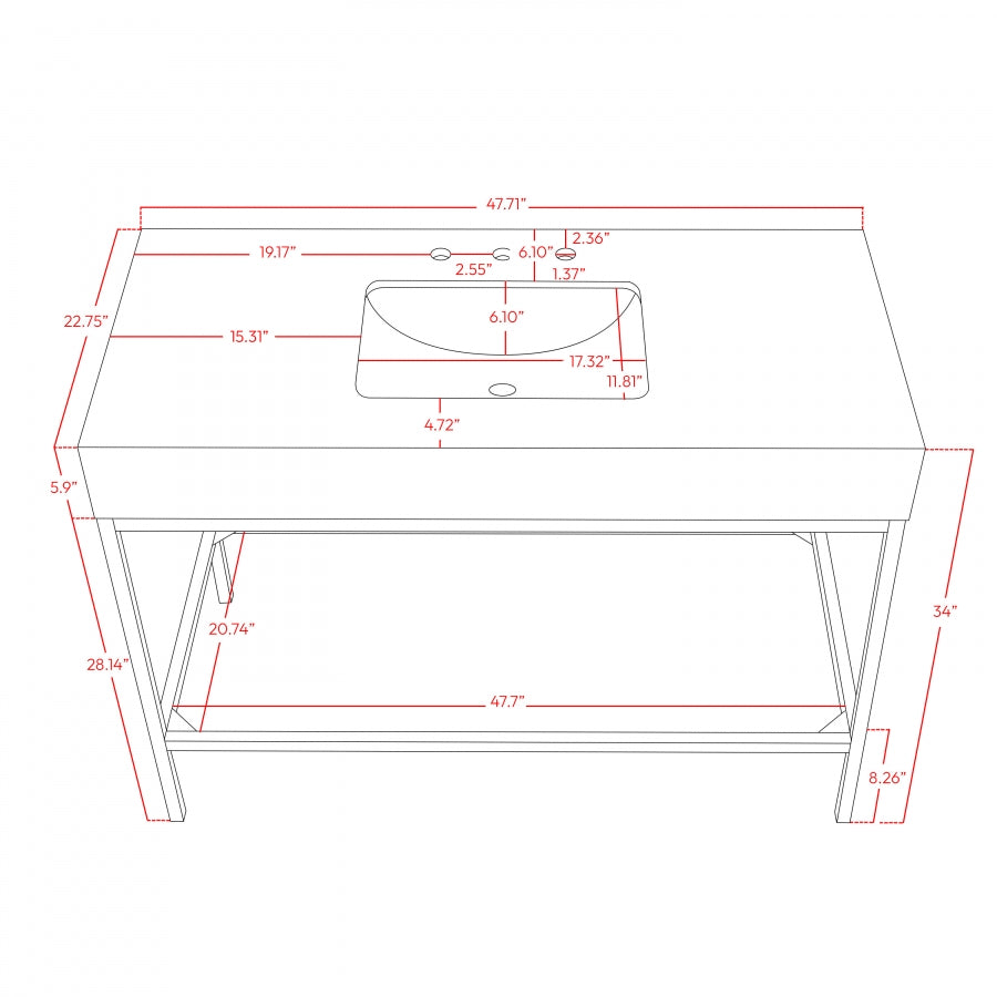 Marmo Engineered Stone Top and Matte Black Base, Steel And Glass Base Vanity