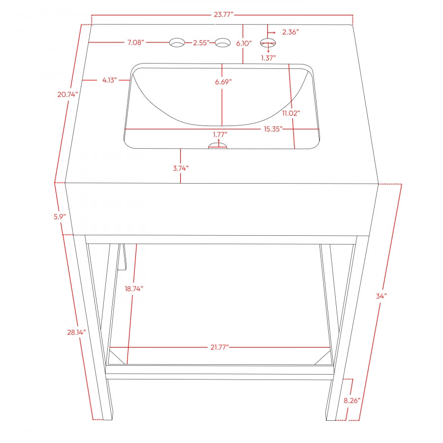 Marmo Engineered Stone Top and Matte Black Base, Steel And Glass Base Vanity