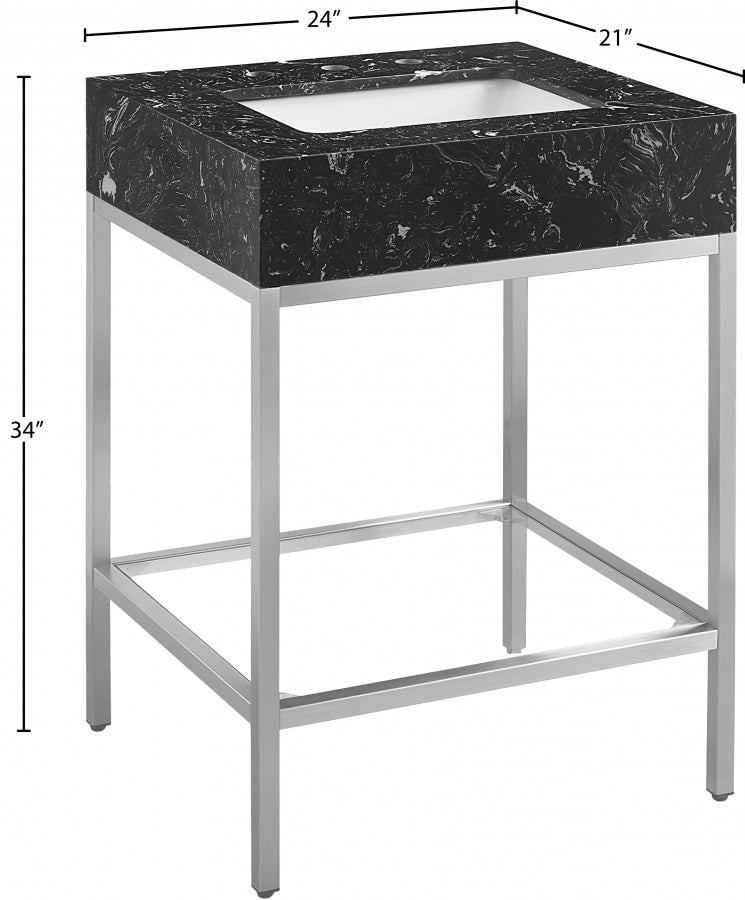 Marmo 24" Engineered Stone Top, Steel And Glass Base Vanity
