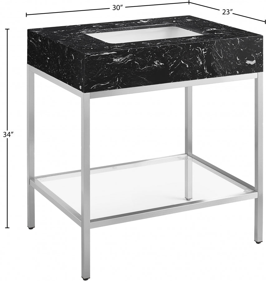 Marmo Engineered Stone Top and Brushed Chrome, Steel And Glass Base Vanity