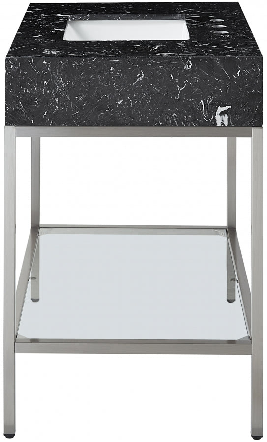 Marmo Engineered Stone Top and Brushed Chrome, Steel And Glass Base Vanity