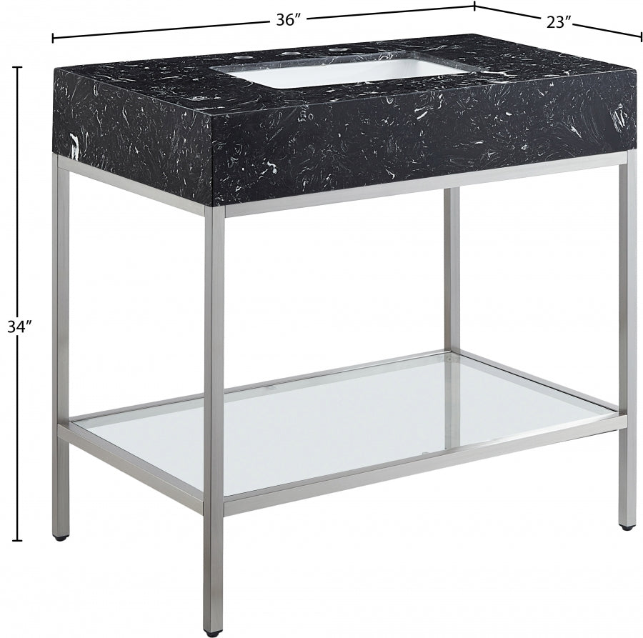 Marmo Engineered Stone Top and Brushed Chrome, Steel And Glass Base Vanity