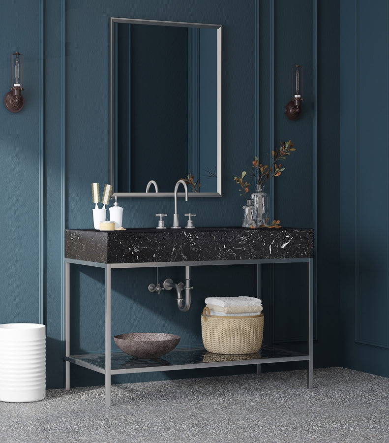 Marmo Engineered Stone Top and Brushed Chrome, Steel And Glass Base Vanity