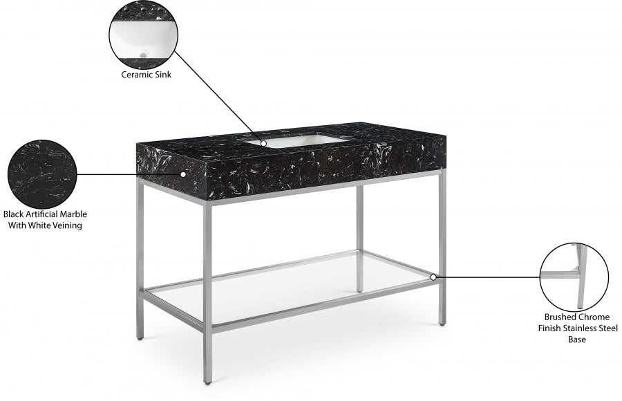 Marmo Engineered Stone Top and Brushed Chrome, Steel And Glass Base Vanity