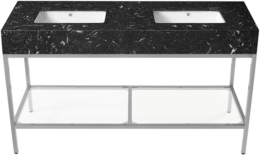 Marmo Engineered Stone Top and Brushed Chrome, Steel And Glass Base Vanity