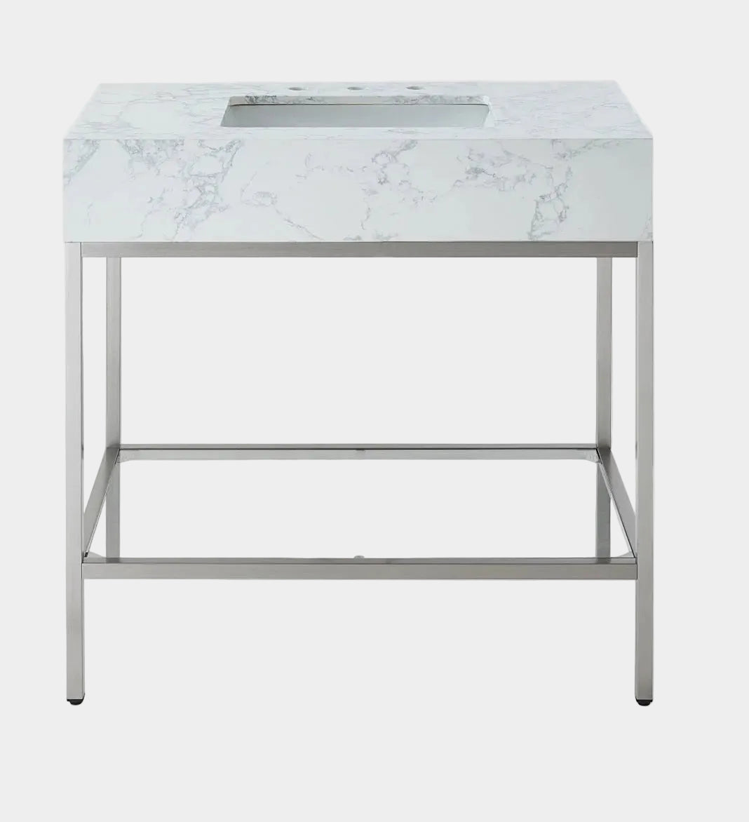 Marmo Engineered Stone Top and Brushed Chrome, Steel And Glass Base Vanity