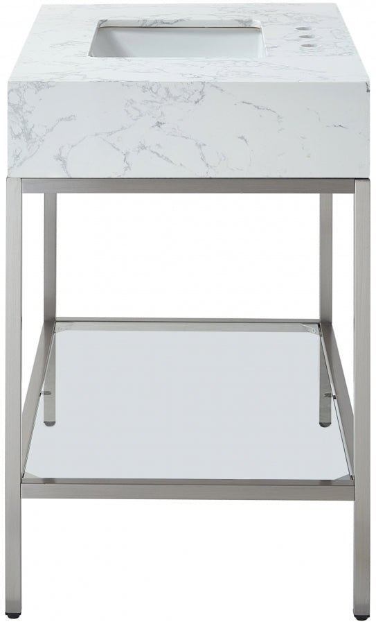 Marmo Engineered Stone Top and Brushed Chrome, Steel And Glass Base Vanity