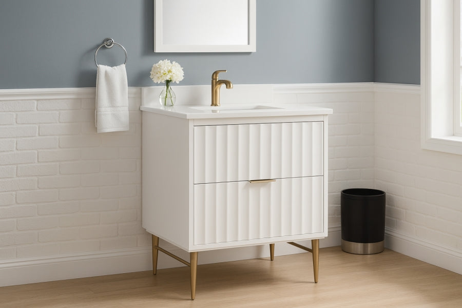 Modernist Engineered Stone Top And Solid Wood Base (brushed gold) Bathroom Vanity
