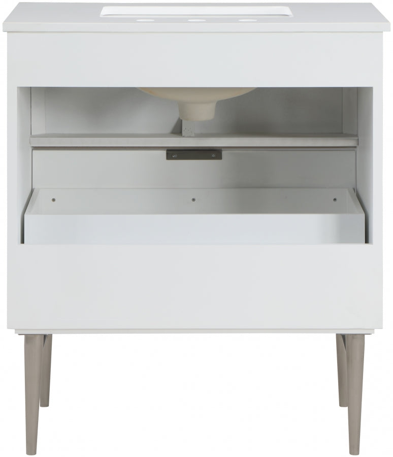 Modernist Engineered Stone Top And Solid Wood Base (brushed chrome) Bathroom Vanity