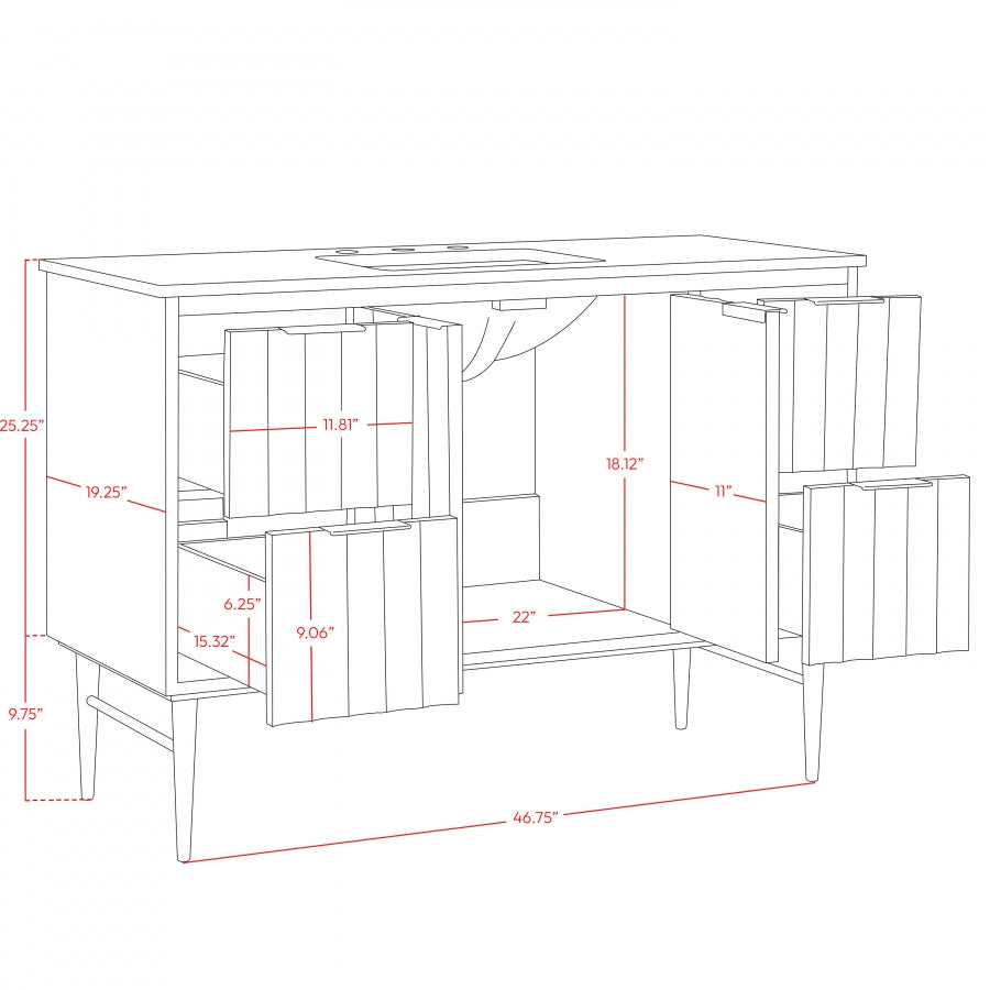 Modernist 48" Engineered Stone Top And Solid Wood Base Bathroom Vanity