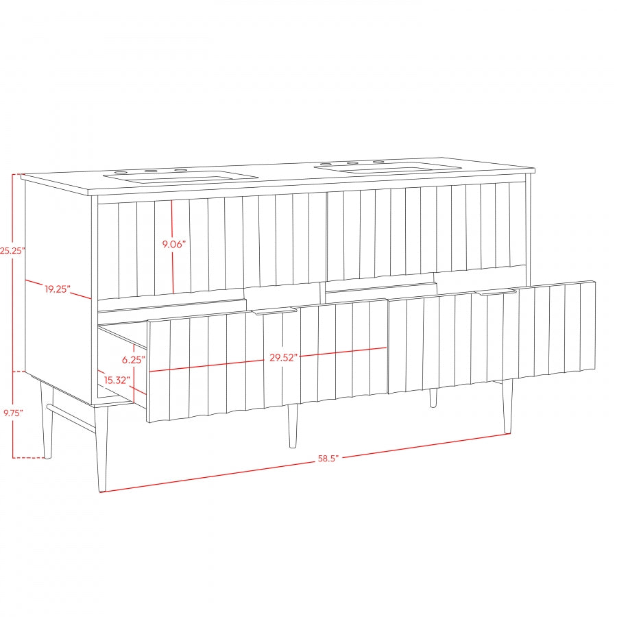 Modernist 60" Engineered Stone Top And Solid Wood Base Bathroom Vanity