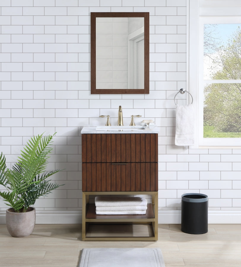 Monad 24" Genuine Marble Top, Steel And Glass Base Vanity