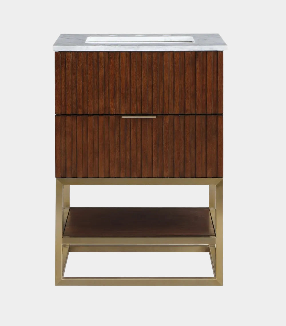 Monad Genuine Marble Top, Steel And Glass Base Vanity