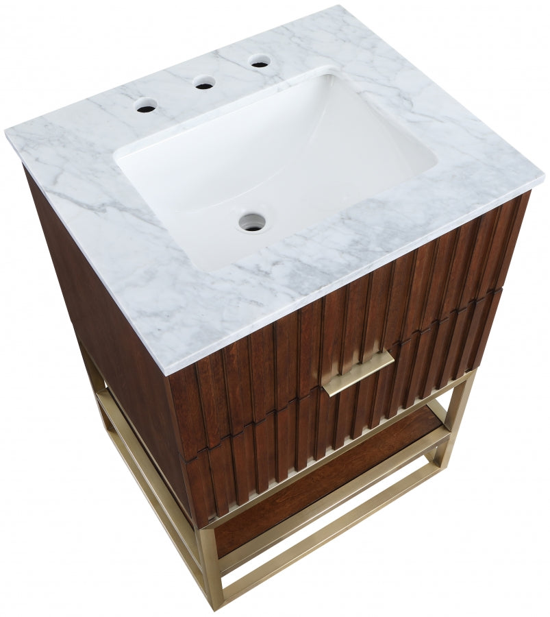 Monad 24" Genuine Marble Top, Steel And Glass Base Vanity