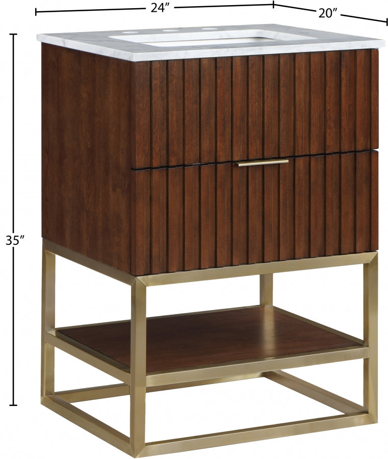 Monad 24" Genuine Marble Top, Steel And Glass Base Vanity