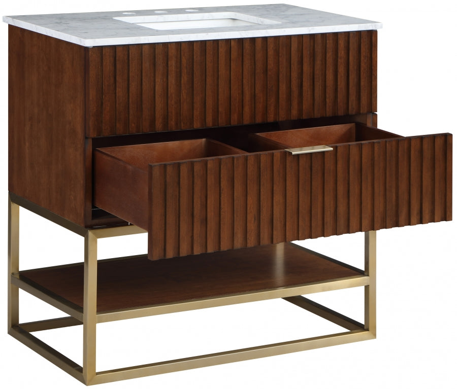 Monad Genuine Marble Top, Steel And Glass Base Vanity