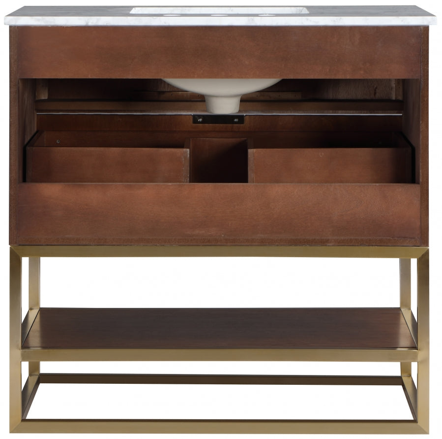 Monad Genuine Marble Top, Steel And Glass Base Vanity