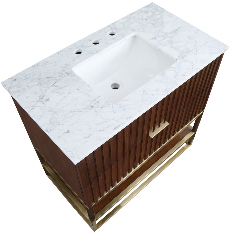 Monad Genuine Marble Top, Steel And Glass Base Vanity
