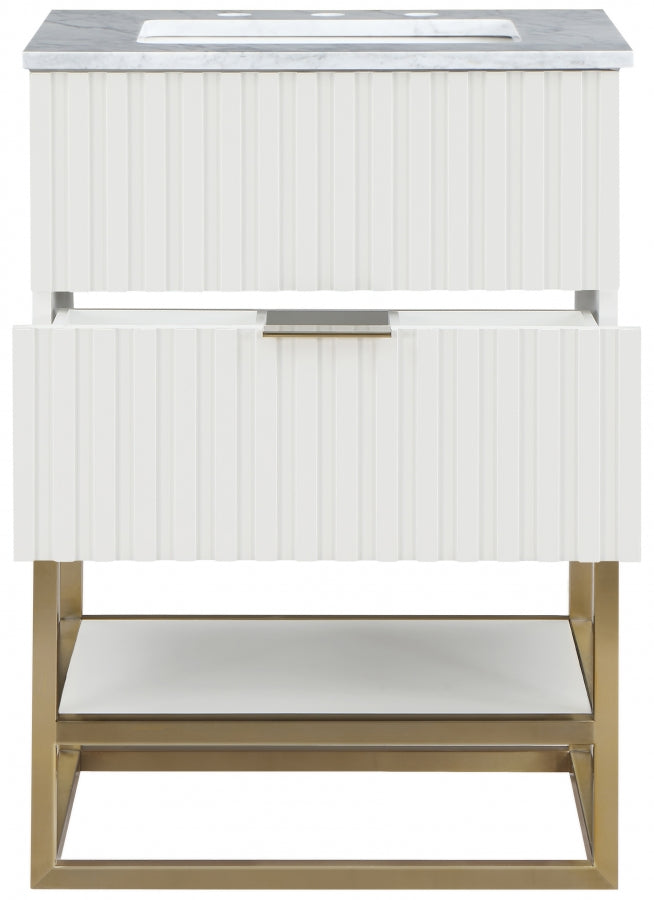 Monad 24" Genuine Marble Top, Steel And Glass Base Vanity