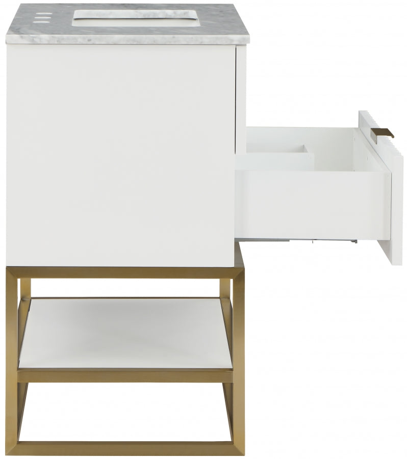 Monad Genuine Marble Top, Steel And Glass Base Vanity