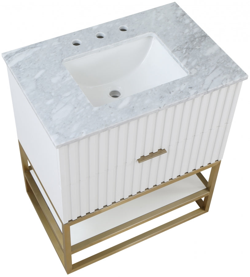 Monad Genuine Marble Top, Steel And Glass Base Vanity
