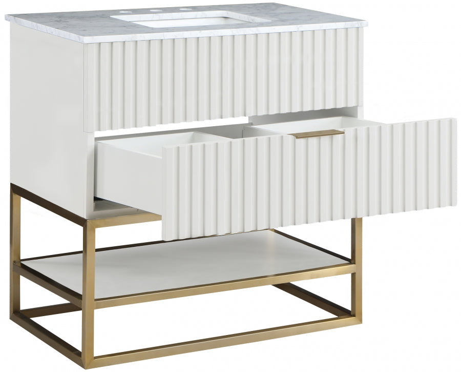 Monad Genuine Marble Top, Steel And Glass Base Vanity