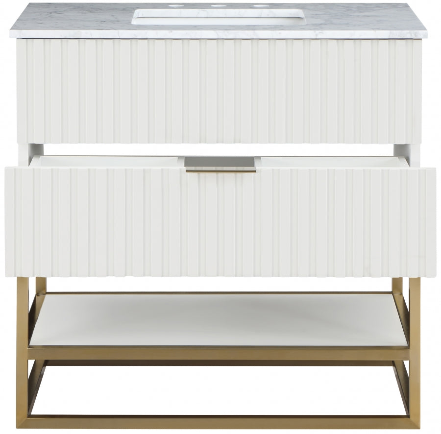 Monad Genuine Marble Top, Steel And Glass Base Vanity