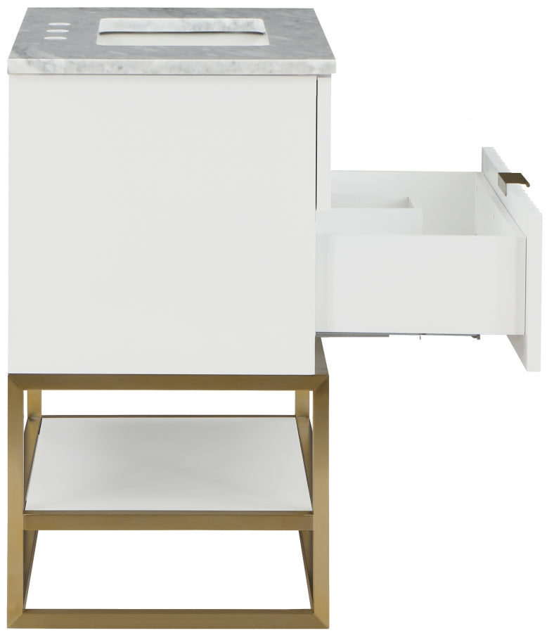 Monad Genuine Marble Top, Steel And Glass Base Vanity