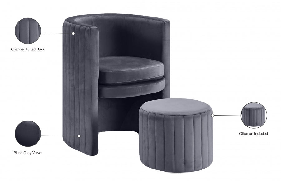 Selena Velvet Upholstered Accent Chair And Ottoman Set