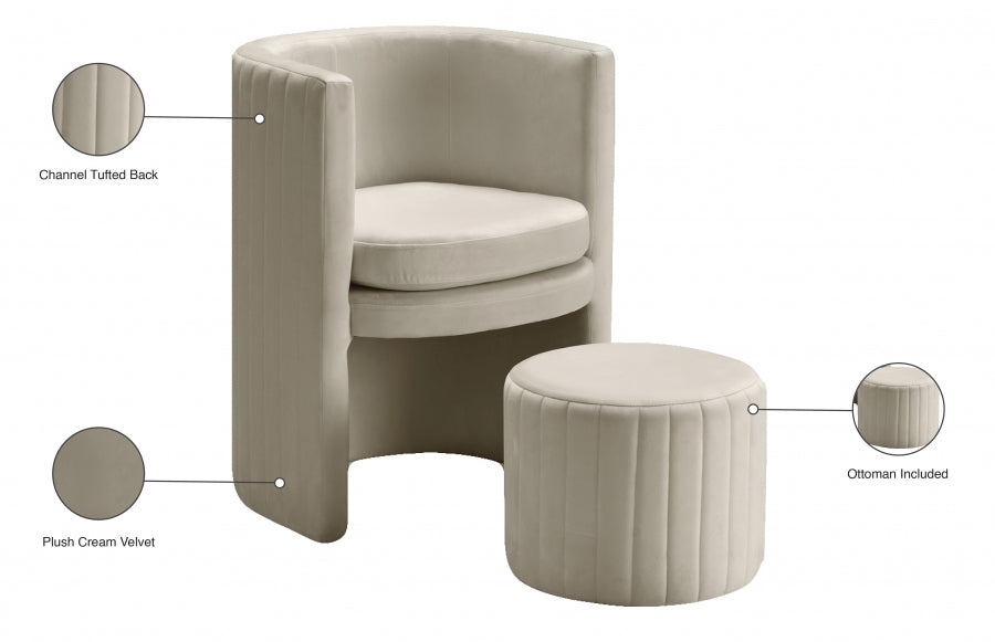 Selena Velvet Upholstered Accent Chair And Ottoman Set
