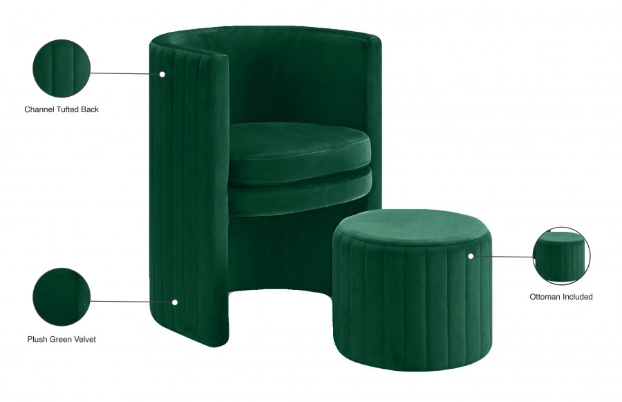 Selena Velvet Upholstered Accent Chair And Ottoman Set