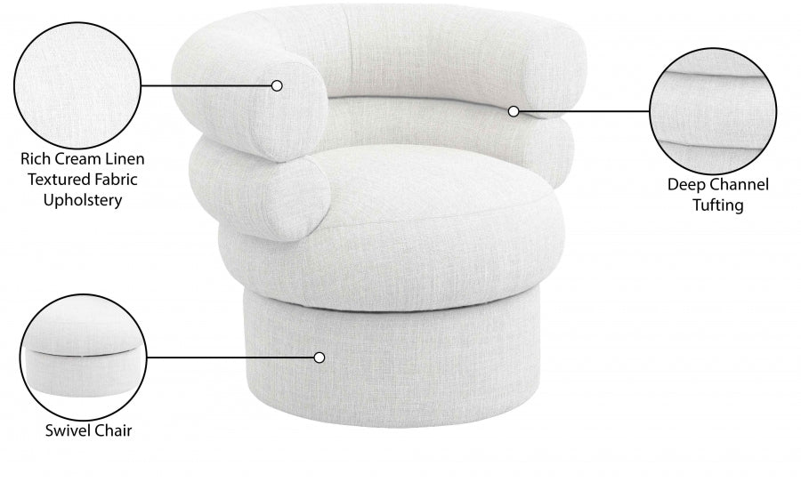 Valentina Linen Textured Fabric Upholstered Swivel Accent Chair