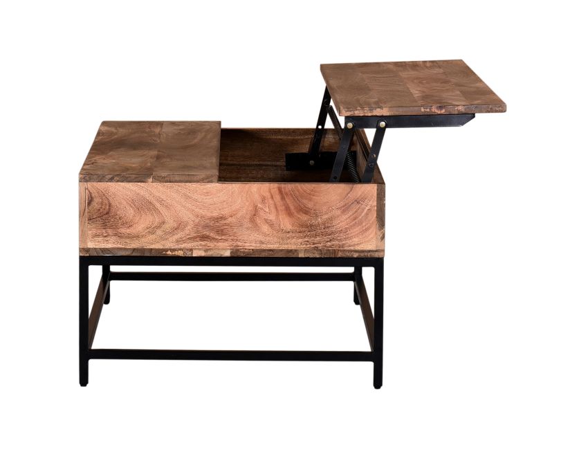 Ojas Lift-Top Coffee Table in Natural Burnt and Black