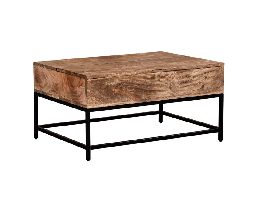 Ojas Lift-Top Coffee Table in Natural Burnt and Black
