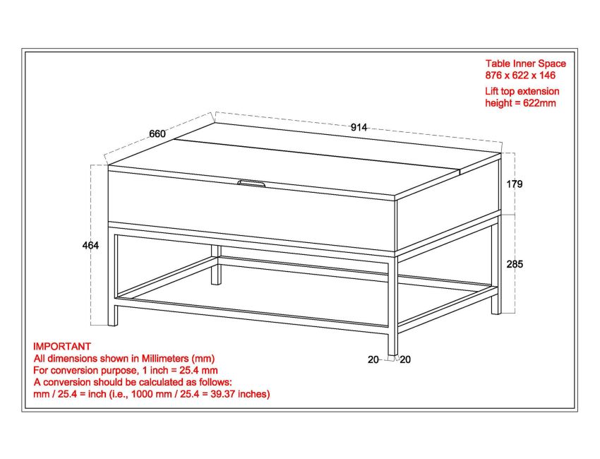 Ojas Lift-Top Coffee Table in Natural Burnt and Black