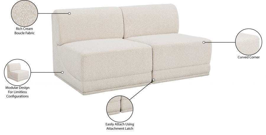 Canapé deux places sans accoudoirs en tissu Boucle Ollie