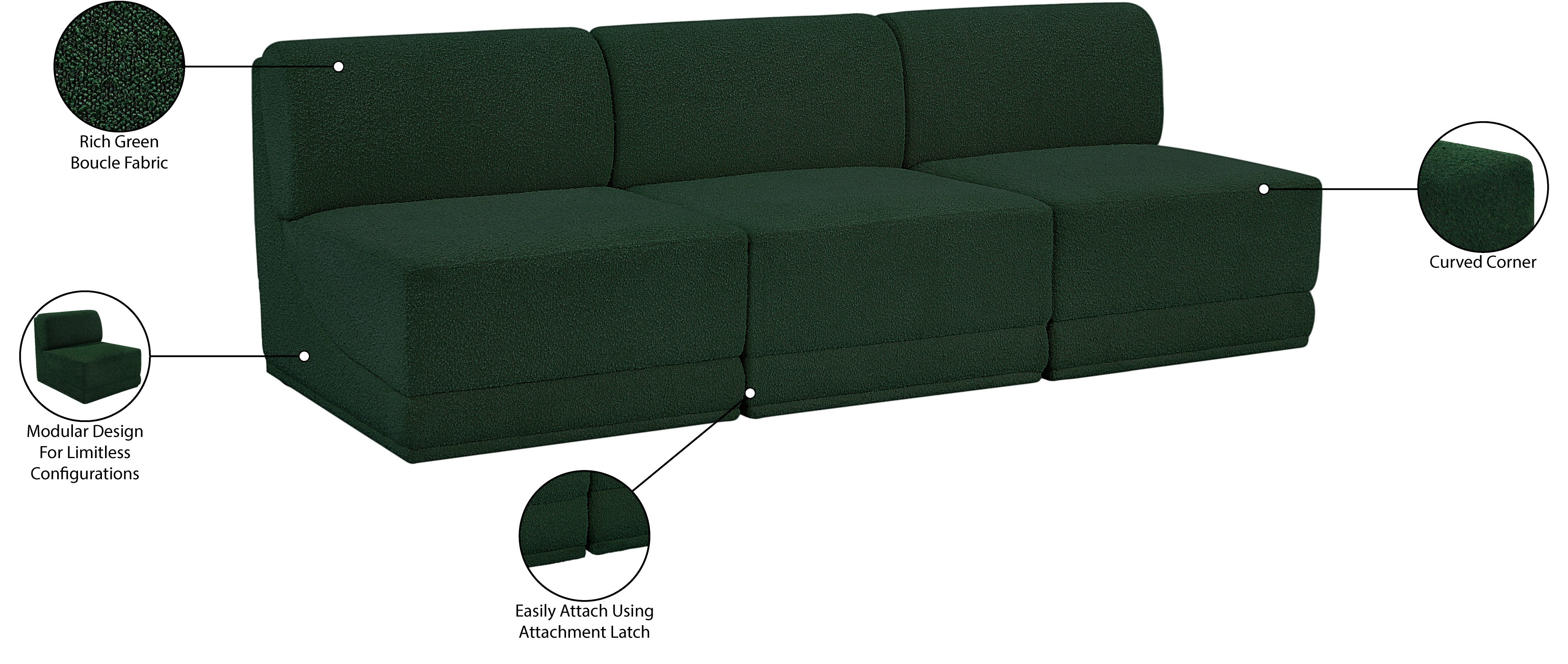 Canapé trois places sans accoudoirs en tissu Boucle Ollie