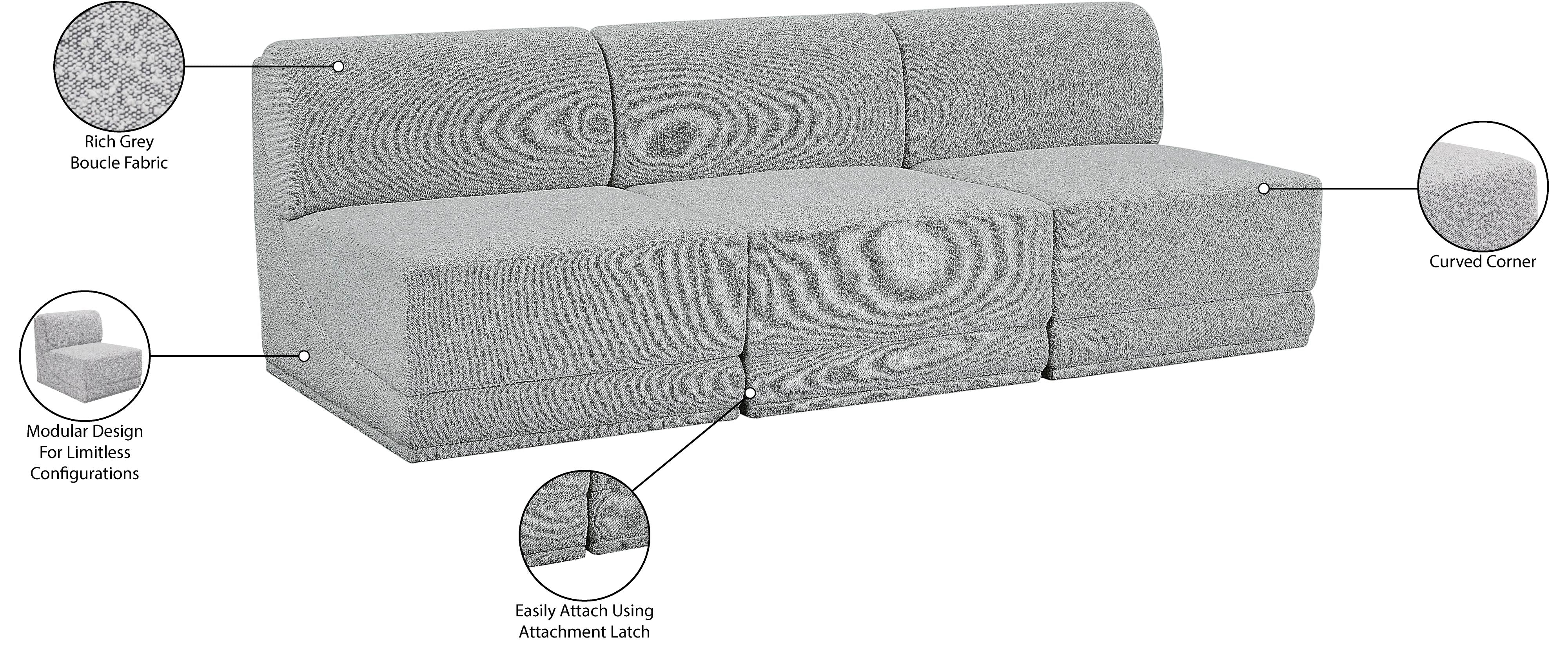 Canapé trois places sans accoudoirs en tissu Boucle Ollie